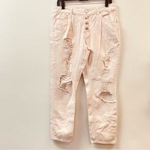 Refuge button fly light pink distressed 5 pocket all cotton denim jeans. Sz 10.